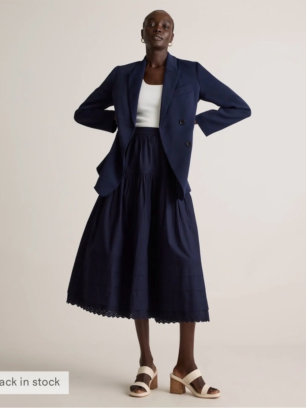 Quince 100% Organic Cotton Poplin Pintuck Maxi Skirt in Navy Blue Size XL. NWT - Picture 6 of 14
